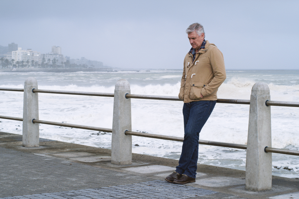 Midlife man, thinking about who he is becoming